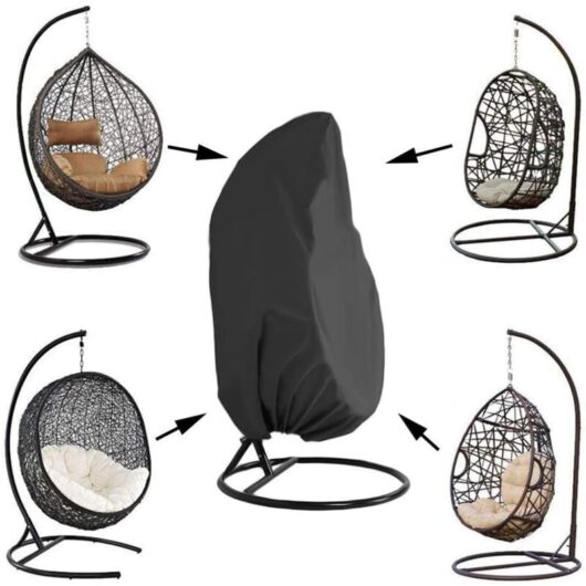 Hanging Chair Cover Garden Rattan Wicker Waterproof Hanging Chair Cover Protective Cover for Eggs Chair Water and Dust Resistant - 190 X115cm, Black