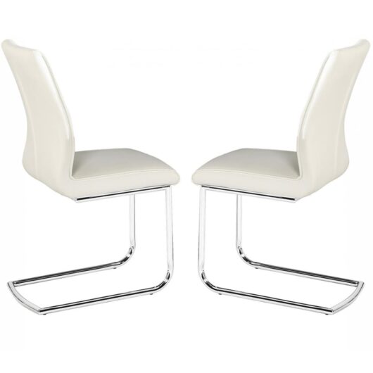 Haslet White PU Leather Dining Chairs In Pair