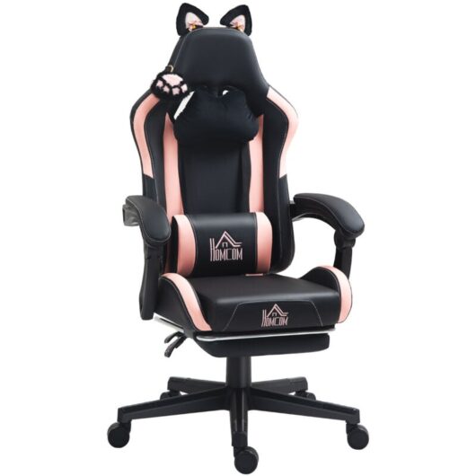Homcom - Gaming Chair with Footrest, Reclining Computer Chair, Black