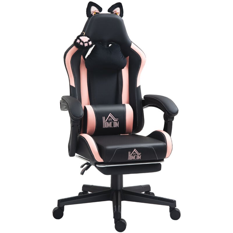 Homcom - Gaming Chair with Footrest, Reclining Computer Chair, Black