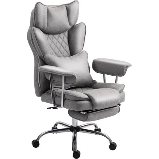 Homcom - Office Chair, High Back Leathaire Desk Chair for Home, Grey
