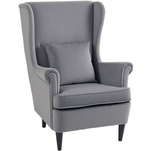 Homcom - Wingback Chair, Modern Accent Chair for Living Room Bedroom, Grey