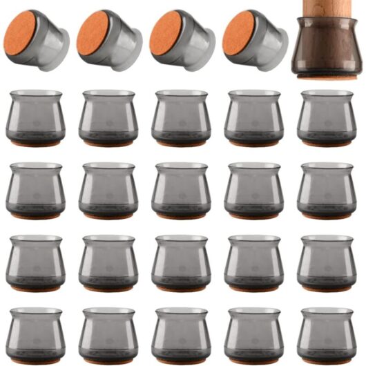 Ikodm - 24 Pieces Chair Leg Protectors, Round Chair Leg Protectors, Chair Leg Caps with Felt Pads, Silicone Chair Pads for Chairs/Furniture