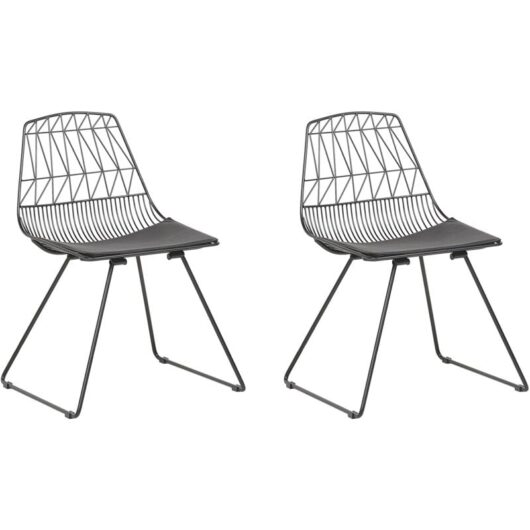 Industrial Set of 2 Dining Chairs Metal Faux Leather Upholstery Black Harlan