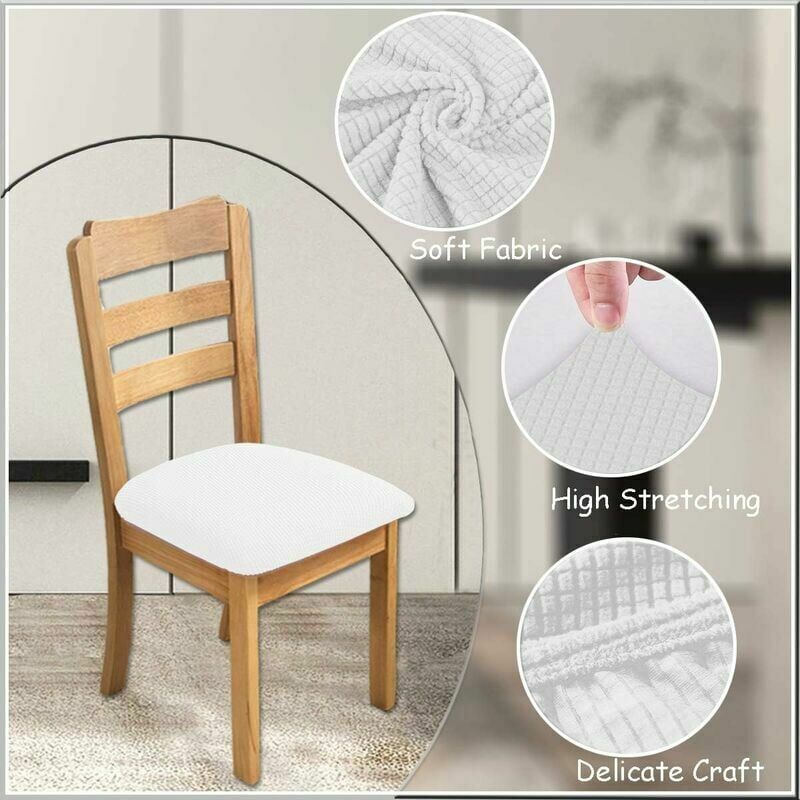Jacquard Seat Covers for Dining Chairs Stretch Chair Seat Cushion Covers Washable Removable Dining Kitchen Chair Covers (White)
