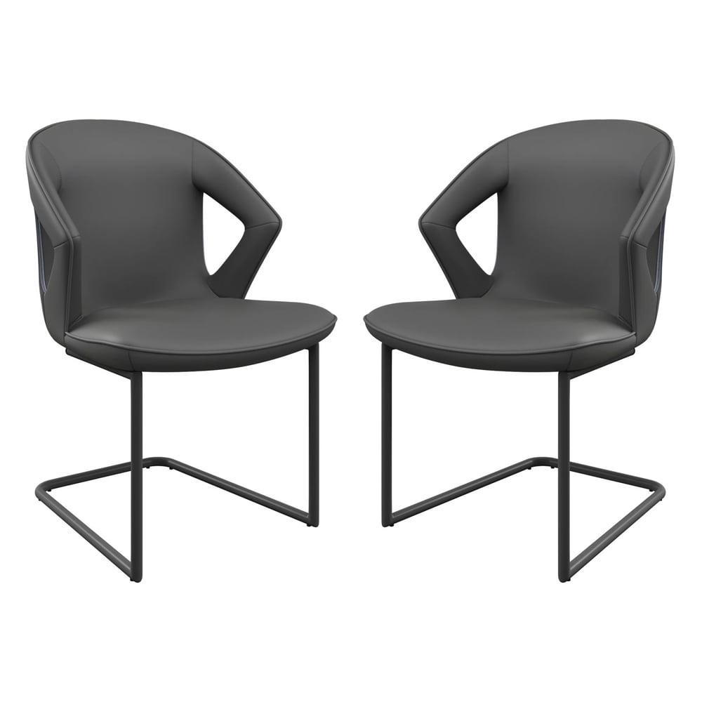 Kenosha Grey Faux Leather Dining Chairs In Pair