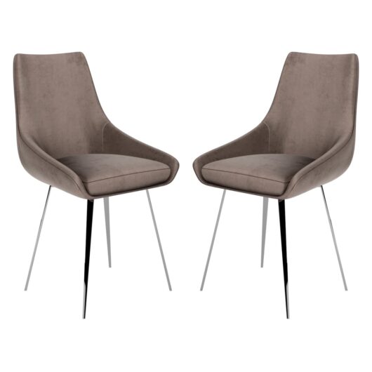 Levant Mink Velvet Dining Chairs In Pair