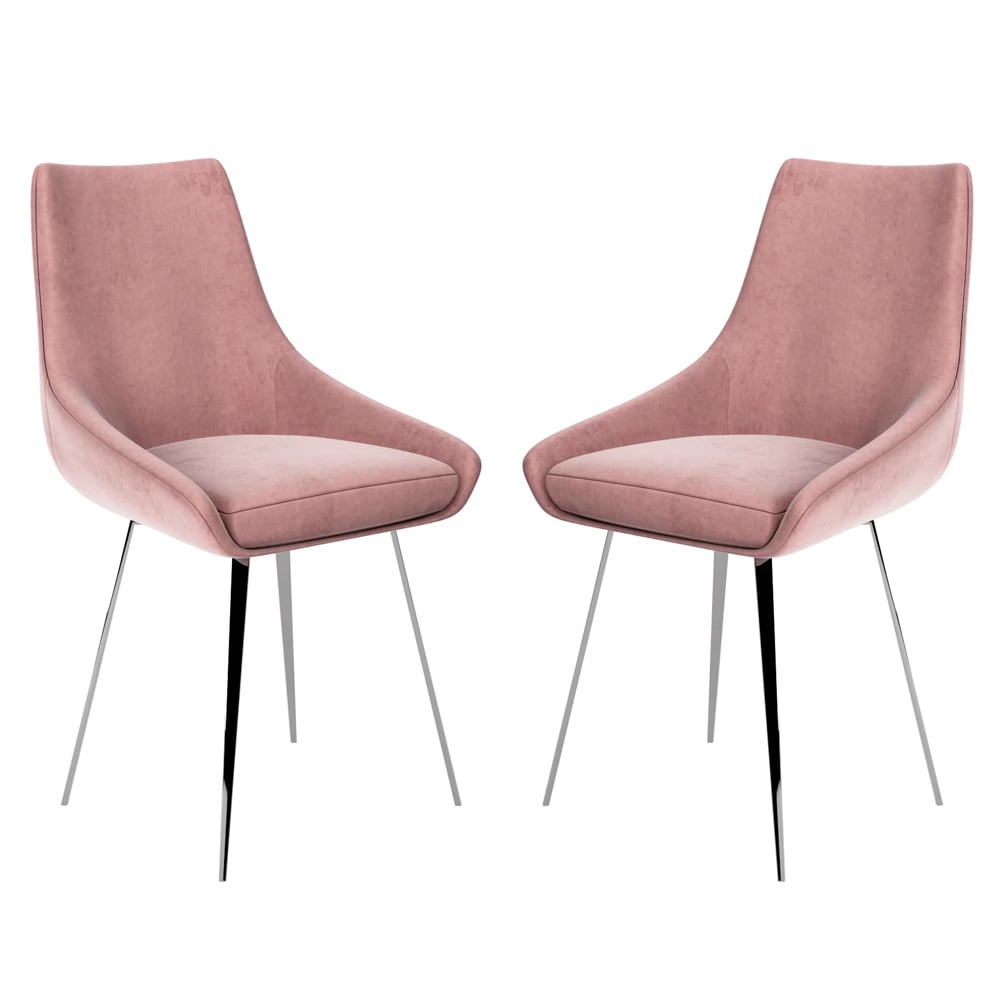 Levant Pink Velvet Dining Chairs In Pair