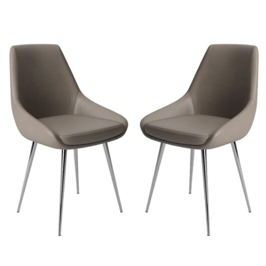 Levant Taupe Faux Leather Dining Chairs In Pair