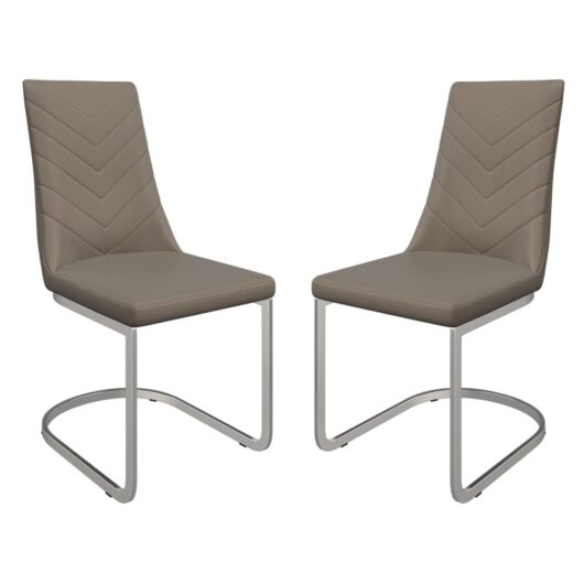 Miami Taupe Faux Leather Dining Chairs In Pair