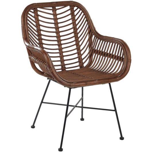 Modern Accent Chair Brown Natural Rattan Wicker Metal Legs Living Room Canora