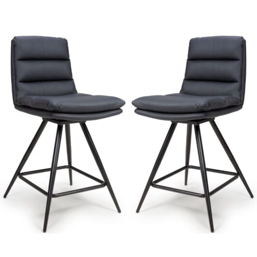 Novato Black Leather Counter Bar Chairs In Pair