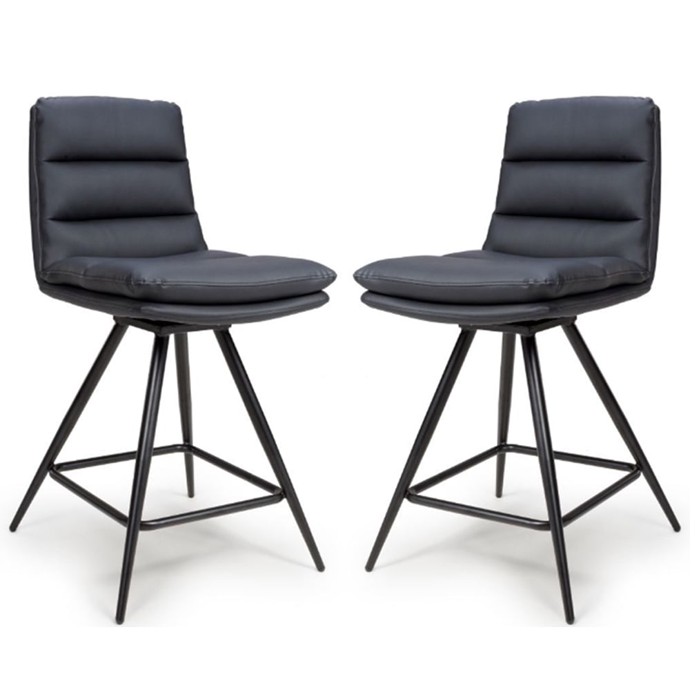 Novato Black Leather Counter Bar Chairs In Pair