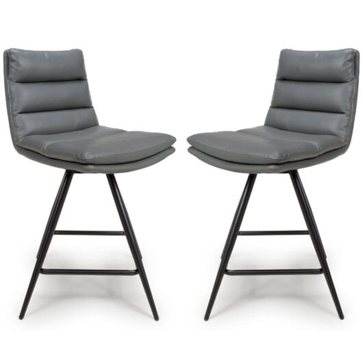 Novato Grey Leather Counter Bar Chairs In Pair