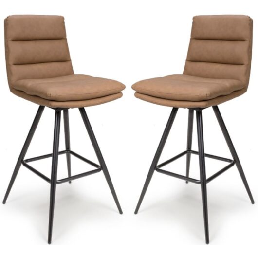 Novato Tan Leather Bar Chairs In Pair