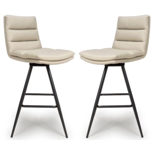 Novato Taupe Leather Counter Bar Chairs In Pair