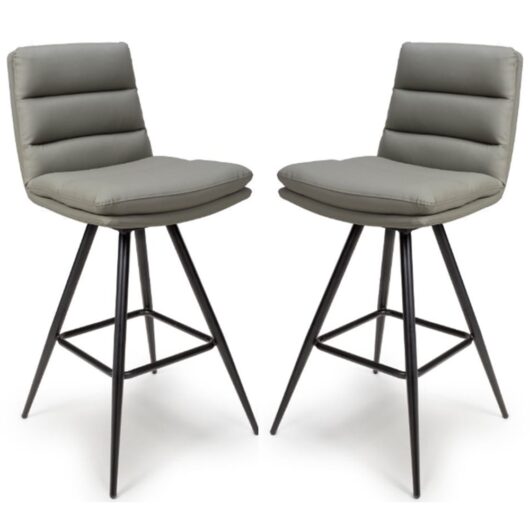 Novato Truffle Leather Bar Chairs In Pair