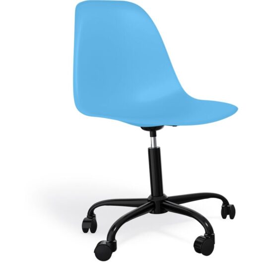 Office Chair with Armrests - Wheeled Desk Chair - Black Denisse Frame Blue