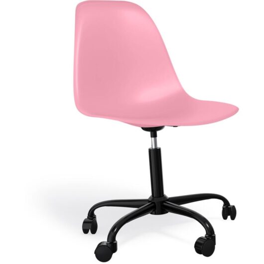 Office Chair with Armrests - Wheeled Desk Chair - Black Denisse Frame Pink