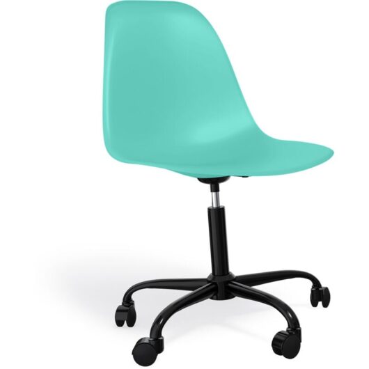 Office Chair with Armrests - Wheeled Desk Chair - Black Denisse Frame Turquoise