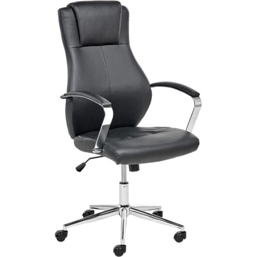 Office Executive Chair Seat Adjustment Tilt Thick Padding Faux Leather Black Adept