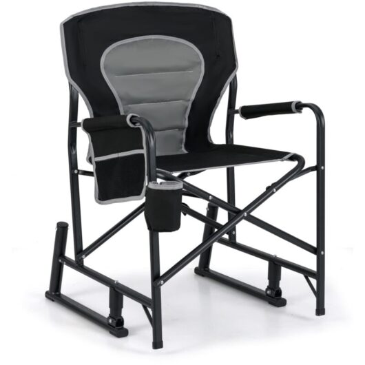 Outdoor Rocker Camping Chair Portable Foldable Rocking Chair-Black - Costway