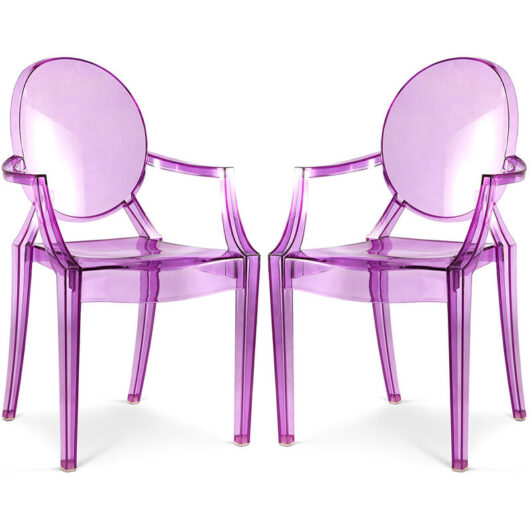 Pack of 2 Transparent Dining Chairs - Armrest Design - Louis xiv Purple transparent