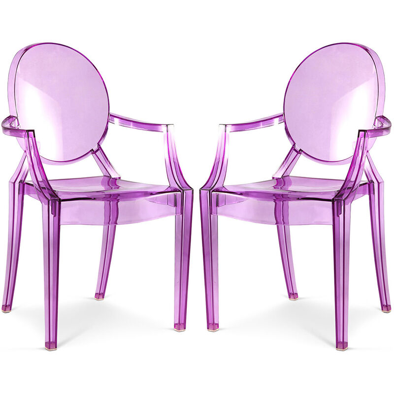 Pack of 2 Transparent Dining Chairs - Armrest Design - Louis xiv Purple transparent