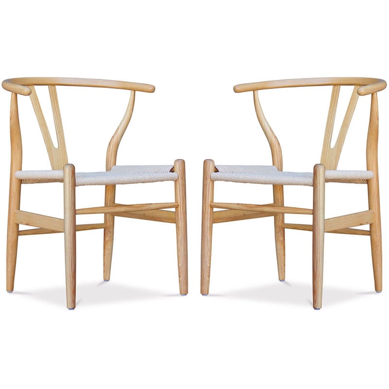 Pack of 2 Wooden Dining Chairs - Scandinavian Style - Wish Natural wood
