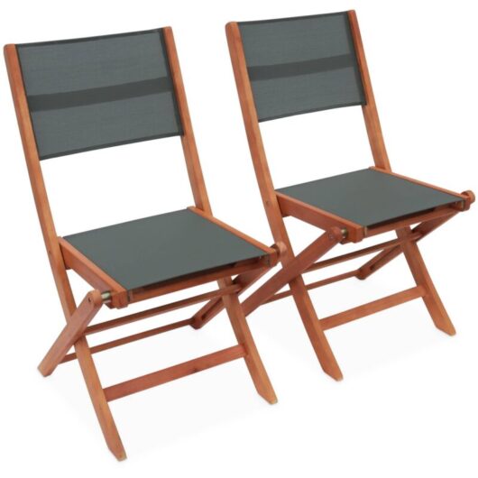 Pair of foldable wooden garden chairs, Almeria, Khaki Green, 50x58.7x89 cm