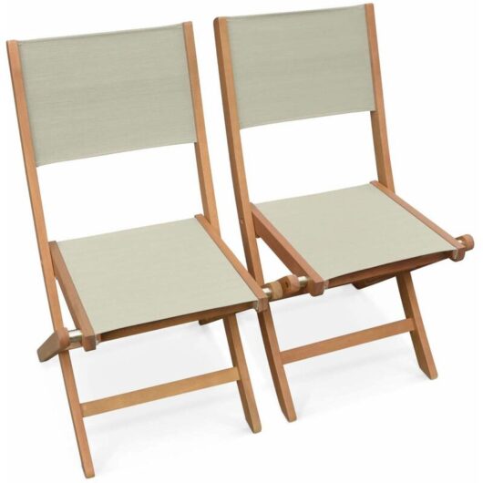 Pair of foldable wooden garden chairs, Almeria, Taupe Grey, 50x58.7x89 cm
