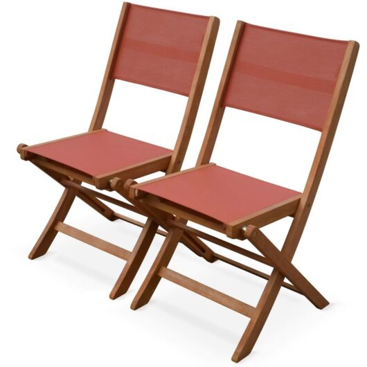 Pair of foldable wooden garden chairs, Almeria, Terracotta, 50x58.7x89 cm