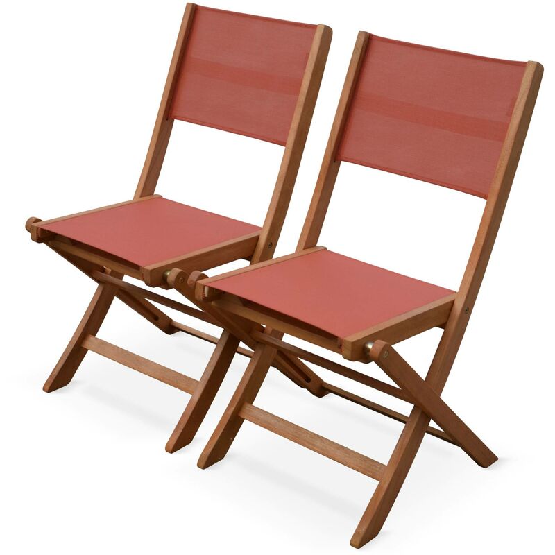 Pair of foldable wooden garden chairs, Almeria, Terracotta, 50x58.7x89 cm