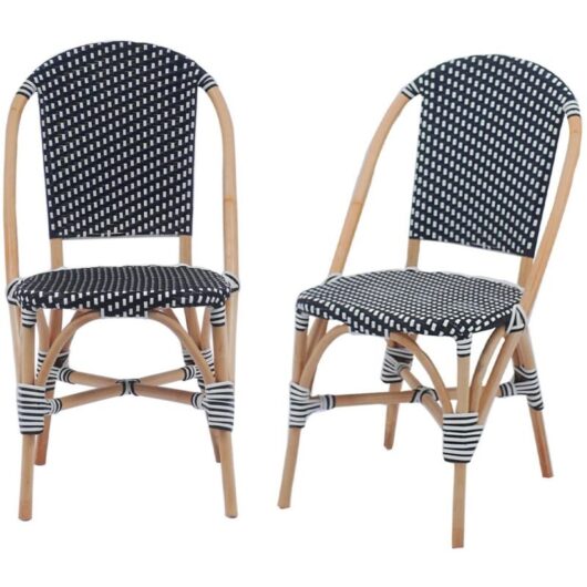 Pair of rattan bistro chairs and polyrattan, Montmartre, Black, 30x45x170 cm