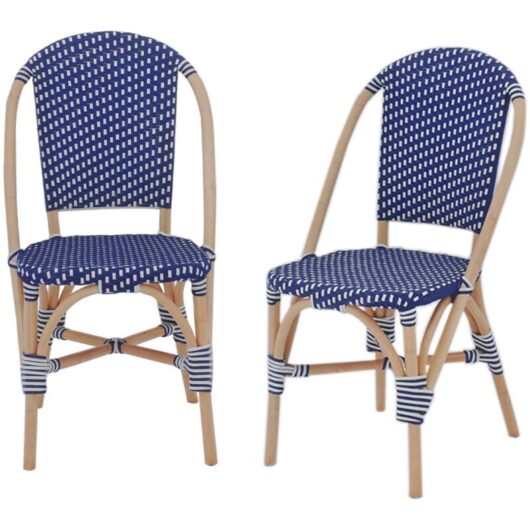 Pair of rattan bistro chairs and polyrattan, Montmartre, Blue, 48x58x90 cm
