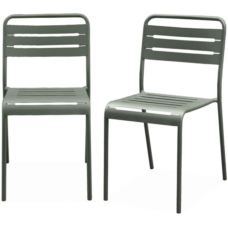 Pair of steel and stackable garden chairs, Amelia, Khaki Green, 44x52x79 cm