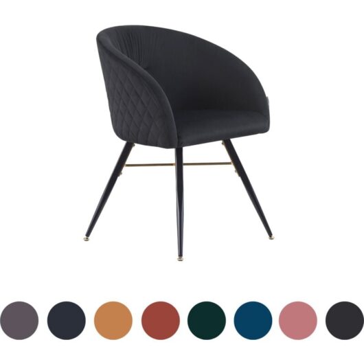 Pn Home - Single Vittorio Modern Velvet Dining Chair - Ergonomic Curved back with Metal Legs - Armchair for Dining Room Kitchen Living Room - Midnight
