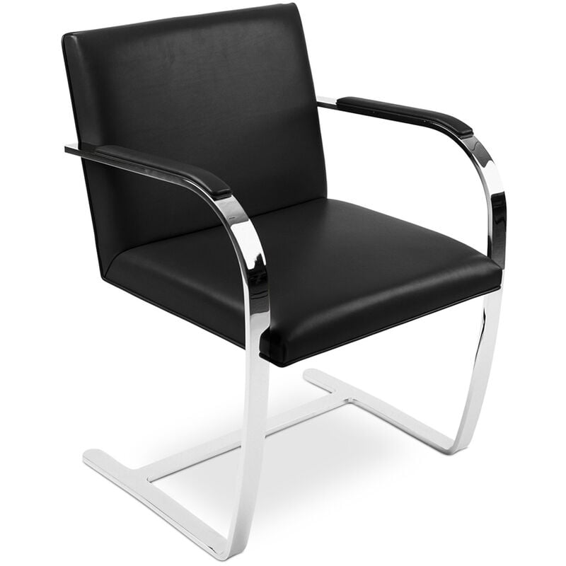 Privatefloor - Office Chair with Armrests - Desk Chair Upholstered in Leatherette - Brama Black