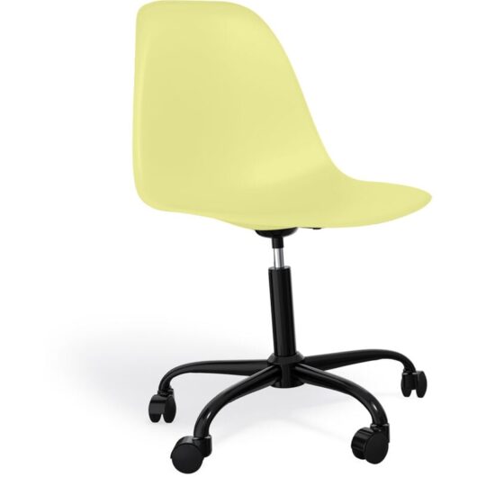 Privatefloor - Office Chair with Armrests - Wheeled Desk Chair - Black Denisse Frame Pastel yellow
