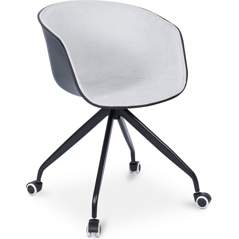Privatefloor - Upholstered Office Chair with Armrests - Desk Chair with Castors - Black and White - Jodie Light grey