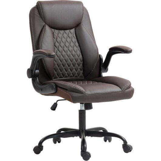 Pu Leather Office Desk Chair with Thick Cushion, Brown - Homcom