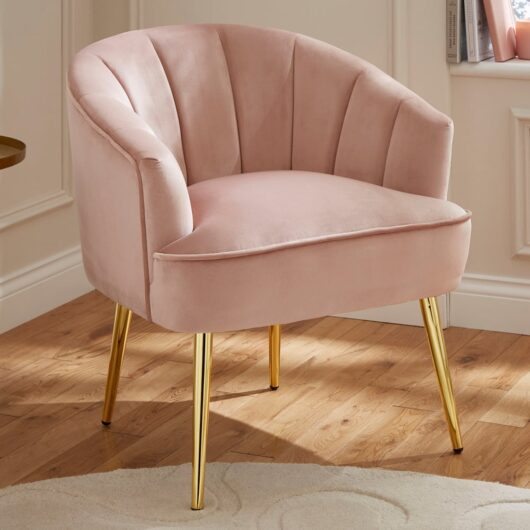Pulford Velvet Accent Chair With Gold Legs In Blush Pink