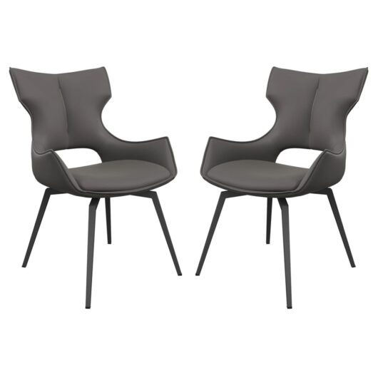 Rafael Grey Leather Dining Chairs In Pair