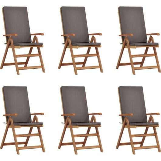 Reclining Garden Chairs with Cushions 6 pcs Solid Teak Wood vidaXL