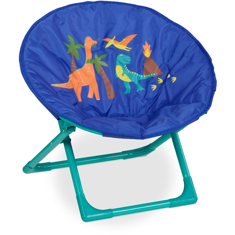 Relaxdays - Moon Chair Kids, Foldable Indoor & Outdoor Camping Seat for Boys and Girls, Dino, HxWxD 47 x 50 x 48 cm, Blue