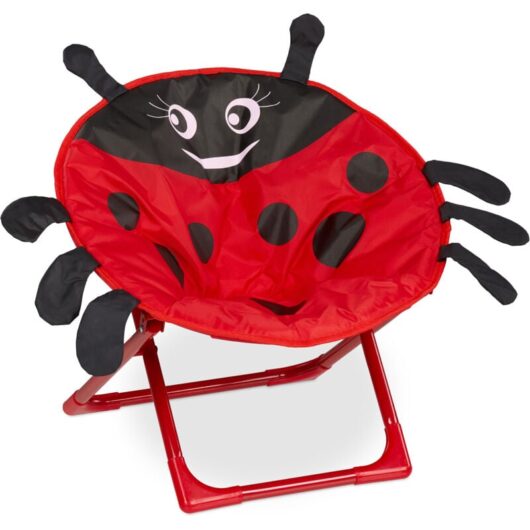Relaxdays - Moon Chair Kids, Foldable Indoor & Outdoor Camping Seat for Boys and Girls, Ladybird, hwd 47 x 50 x 48 cm, Red