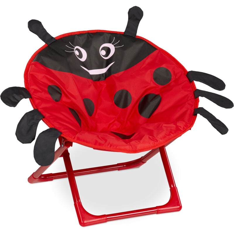Relaxdays - Moon Chair Kids, Foldable Indoor & Outdoor Camping Seat for Boys and Girls, Ladybird, hwd 47 x 50 x 48 cm, Red