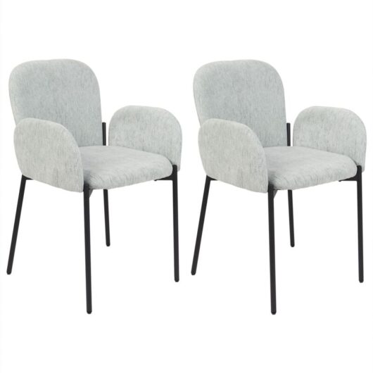 Retro Vintage Woven Upholstered Fabric Polyester Dining Chair Set of 2 with Armrests Mint Green Albee
