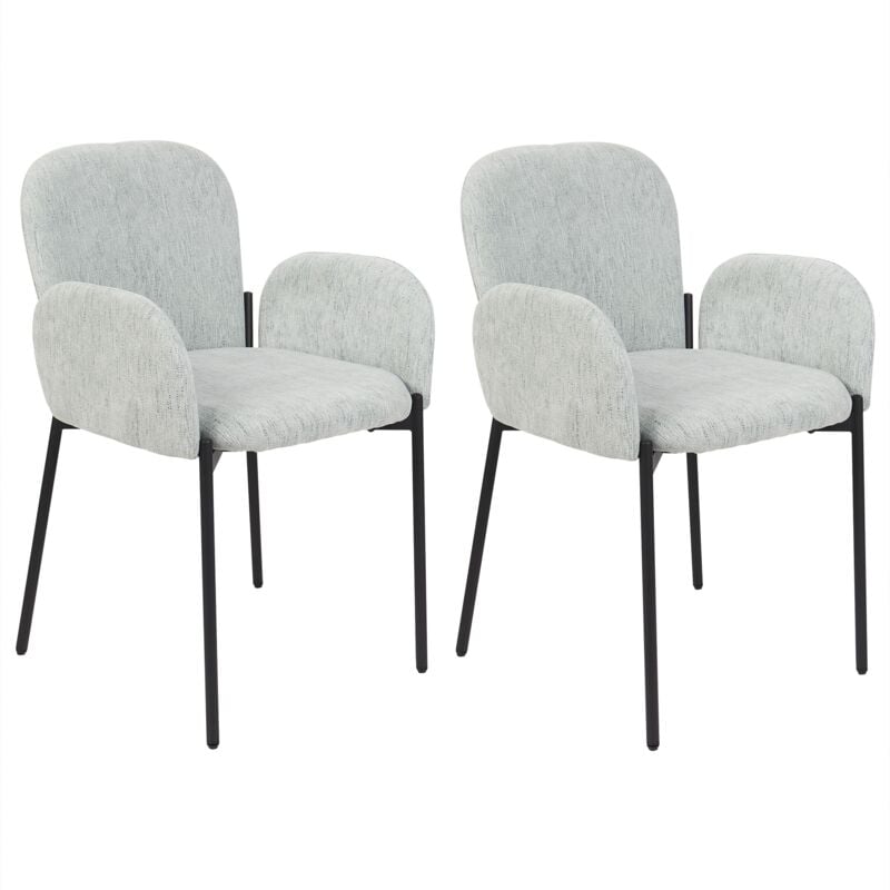 Retro Vintage Woven Upholstered Fabric Polyester Dining Chair Set of 2 with Armrests Mint Green Albee