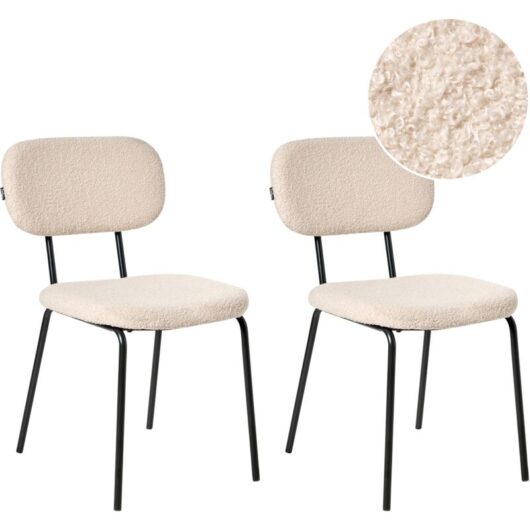 Set of 2 Boucle Upholstered Accent Dining Chairs Retro Design Iron Legs Base Beige Adair